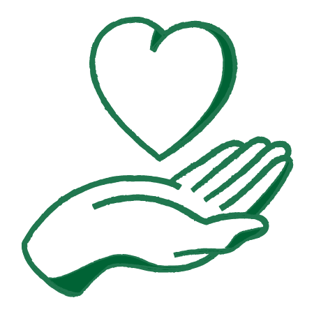 Illustration of a hand holding a heart.
