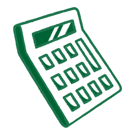 Illustration of a calculator with a display screen and keypad.