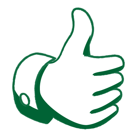 Green outline of a thumbs-up hand gesture.