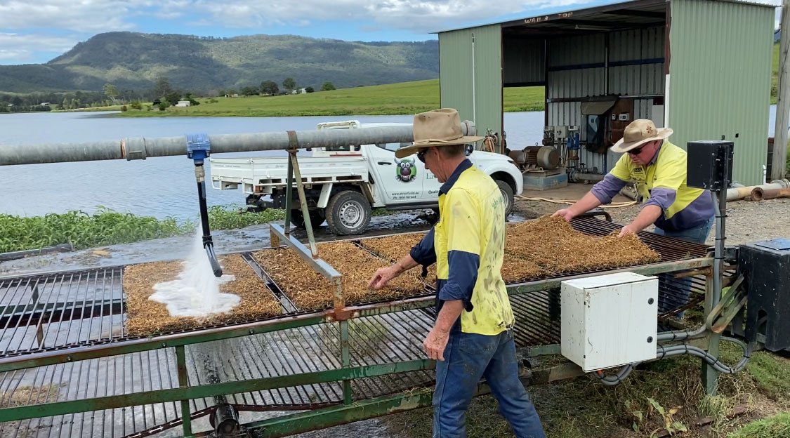 Washing turf at Australian Lawn Concepts Turf Farm all ready to go to be laid at Metricon Stadium sporting venue on the Gold Coast in Queensland, Australia.