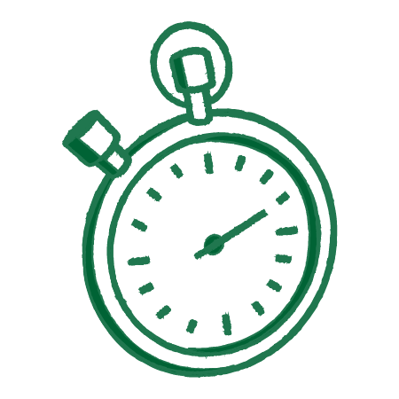 Illustration of a stopwatch with two buttons on top and a clock face showing the time.