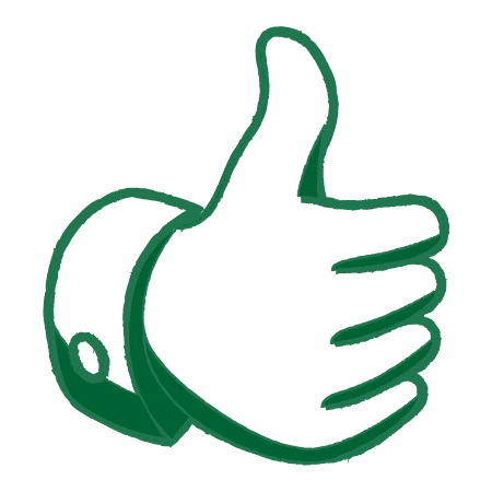 A green outline of a hand giving a thumbs-up sign.