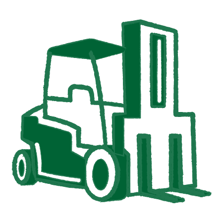 Outline of a forklift lifting a pallet.