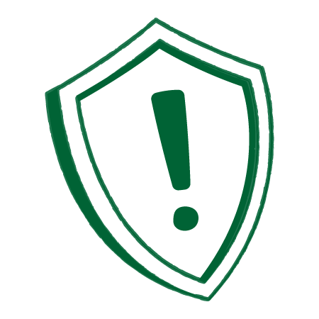 Green shield icon with an exclamation mark in the center, indicating a warning or alert.