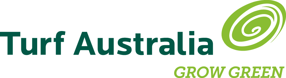 Logo for Turf Australia with green swirl graphic and text 'Turf Australia' and 'Grow Green'