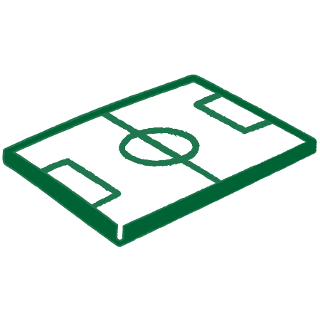 Illustration of a soccer field from an isometric perspective.