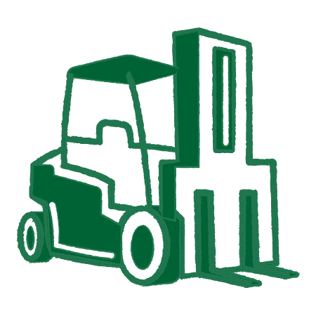 Icon of a forklift with a pallet lift