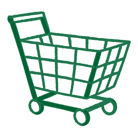 Illustration of a shopping cart with a large basket and four wheels