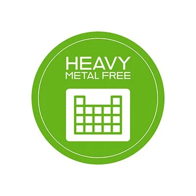 Green circular icon with the words 'Heavy Metal Free' and a white calendar graphic in the center.