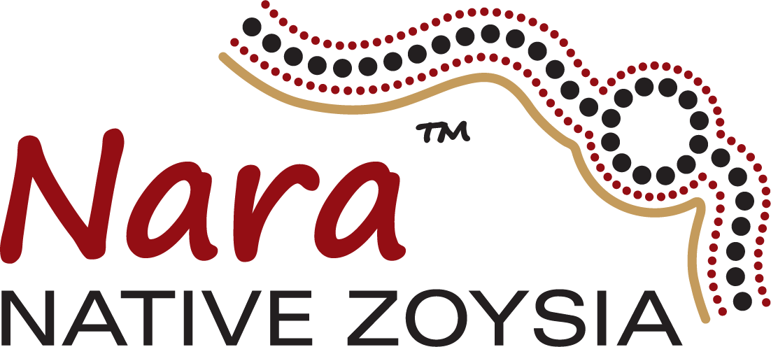 Logo of Nara Native Zoysia with text in red and black.