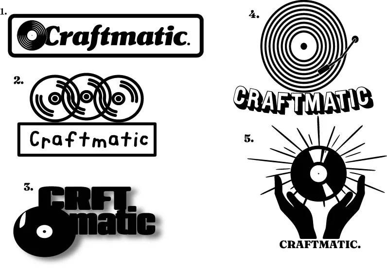 Four different designs featuring the word 'Craftmatic' with vinyl record and music-themed graphics.
