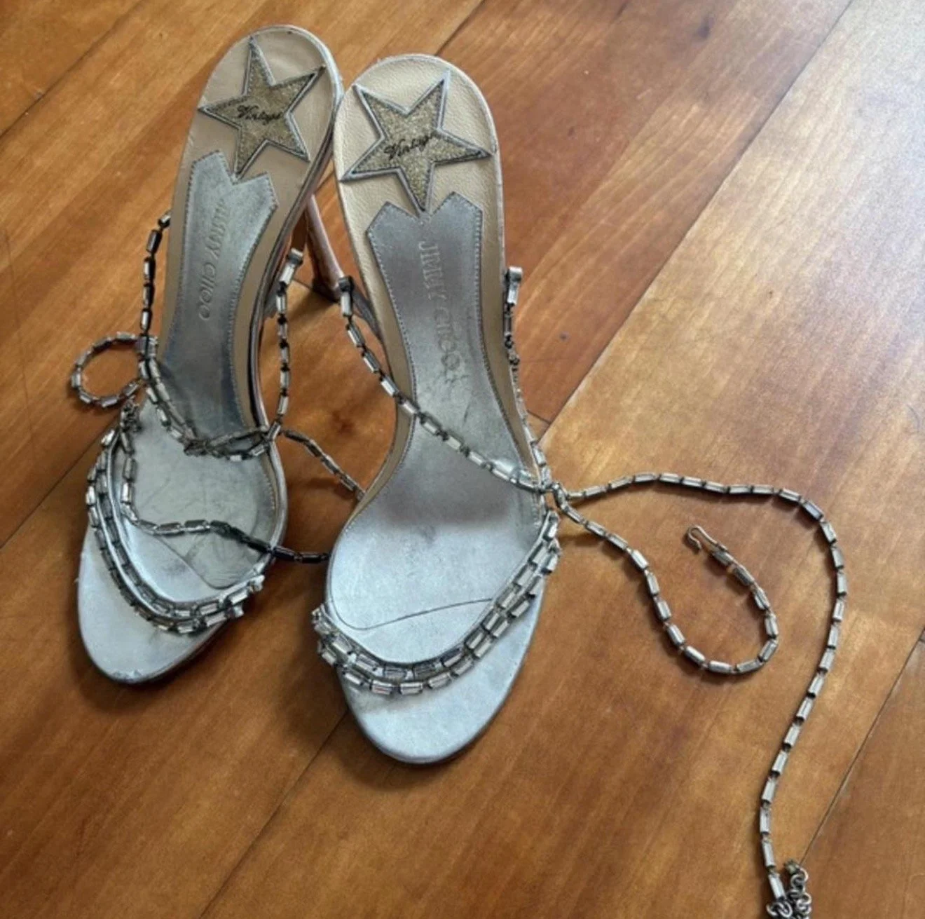 up close view of vintage jimmy choo heels