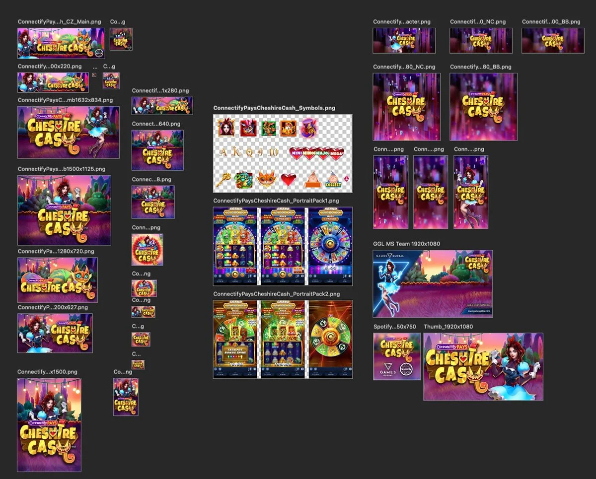 Screenshot of the Marketing Asset PSD which would link to art assets and automatically export final marketing assets.