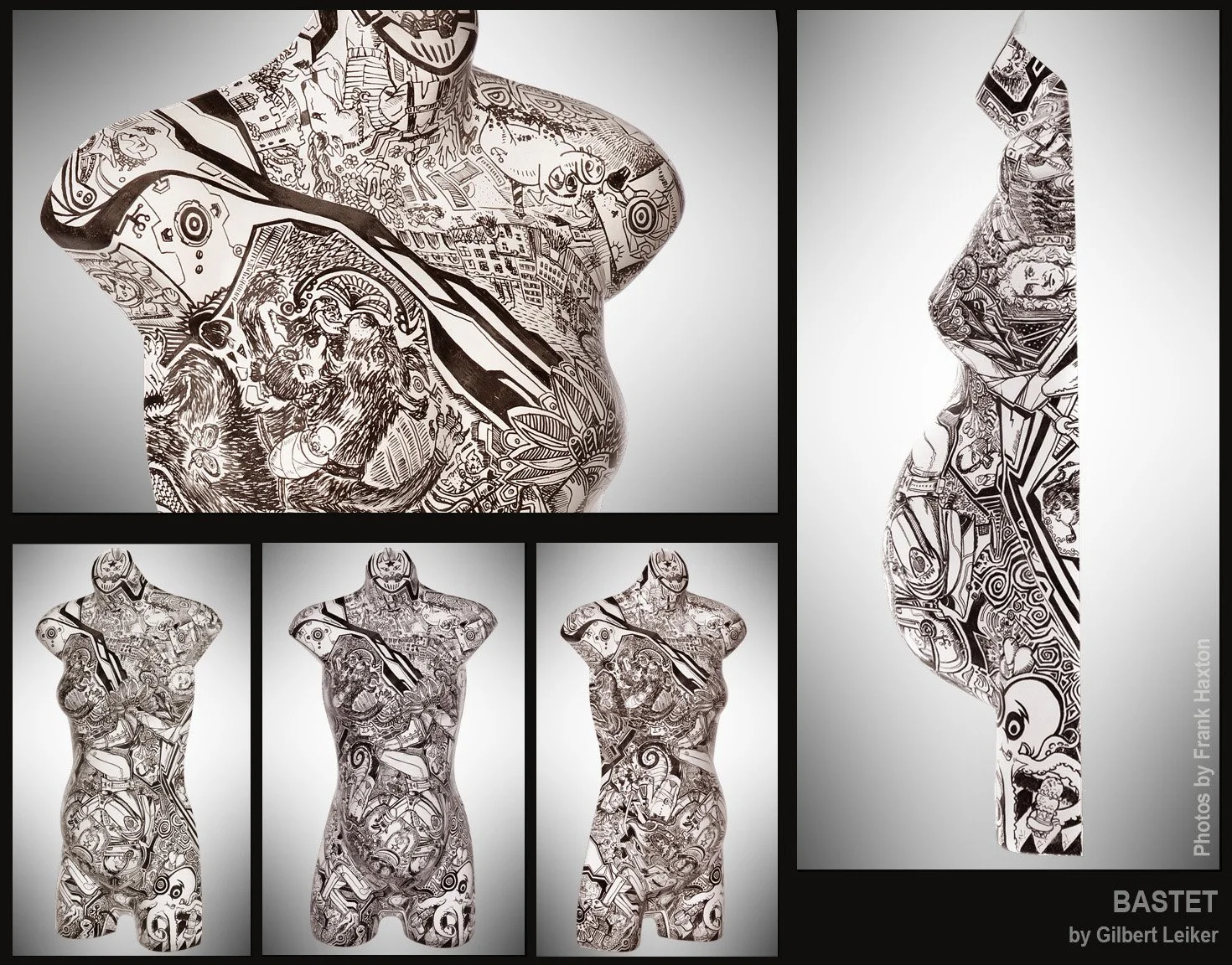 Bastet - Ink on plastic maternity mannequin. Approx 32 inches tall, 18 inches wide and 9 inches deep.
$400