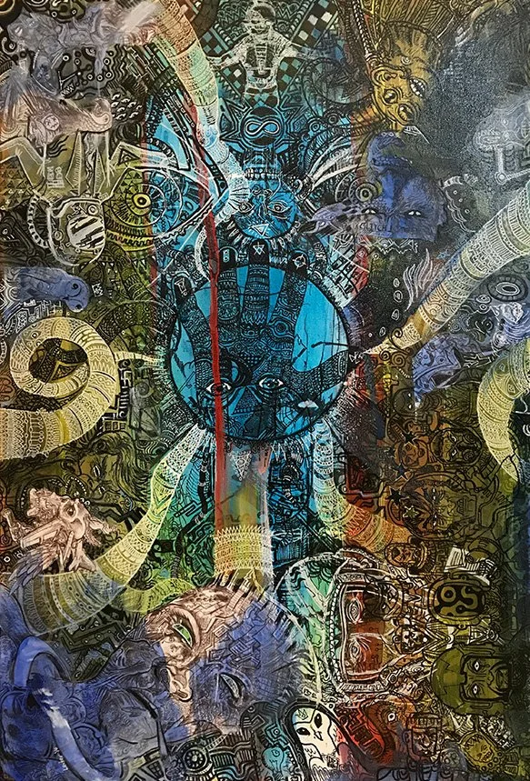 Patron Saint of the Event Horizon, 2017
Mixed Media on Canvas, 20x30 inches.
$300