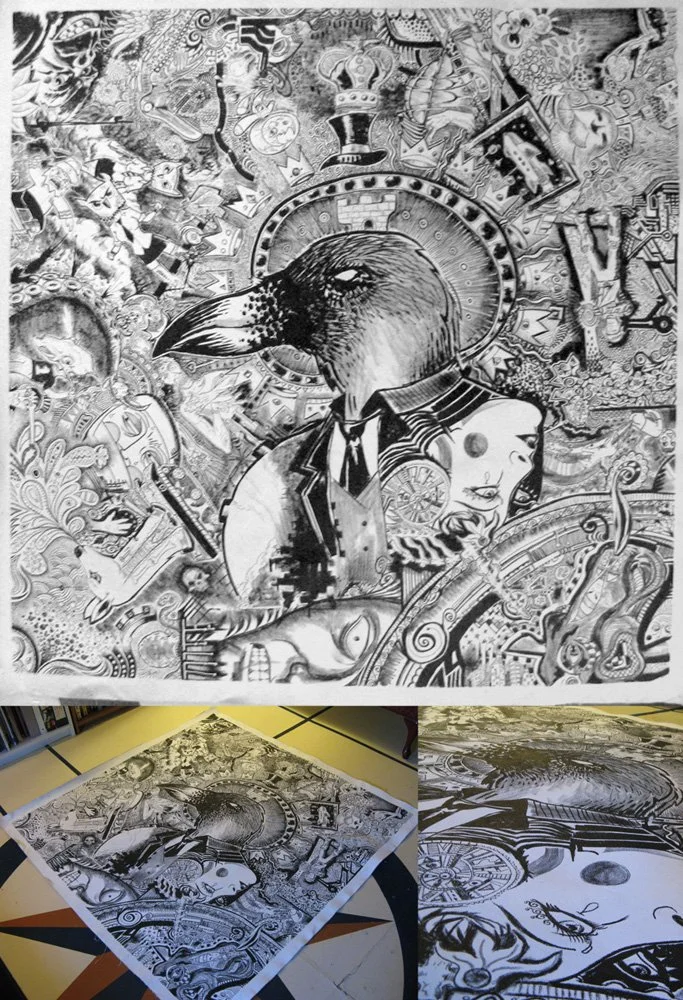 The Crowman and Lady Mondegreen. Ink pen on canvas. 60x60 inches.
SOLD