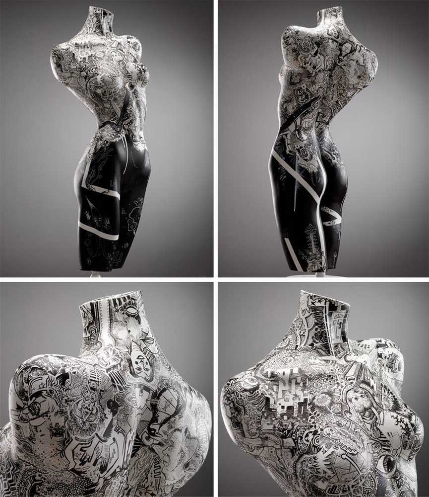 Business as Usual. 
Acrylic paint and ink pen on mannequin. 36 inches. 
NFS