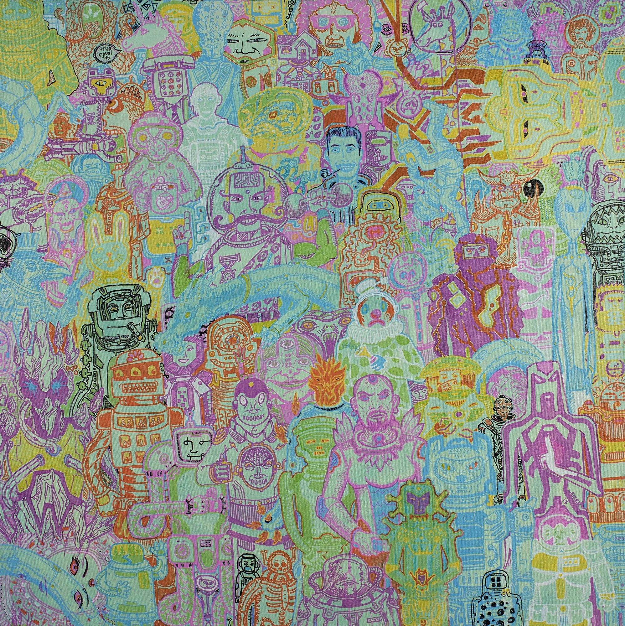 Graduating Class of Astronauts #4: Cosmonaut Community College - Andromeda. 2018 "It is easier to reach for the stars with open arms than it is with clenched fists." 36"x36" Oil based pens and acrylic on Canvas
$2000