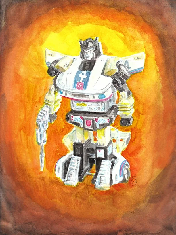 Jazz. Watercolor painting of my first Transformer toy. Watercolor on 8x11 paper