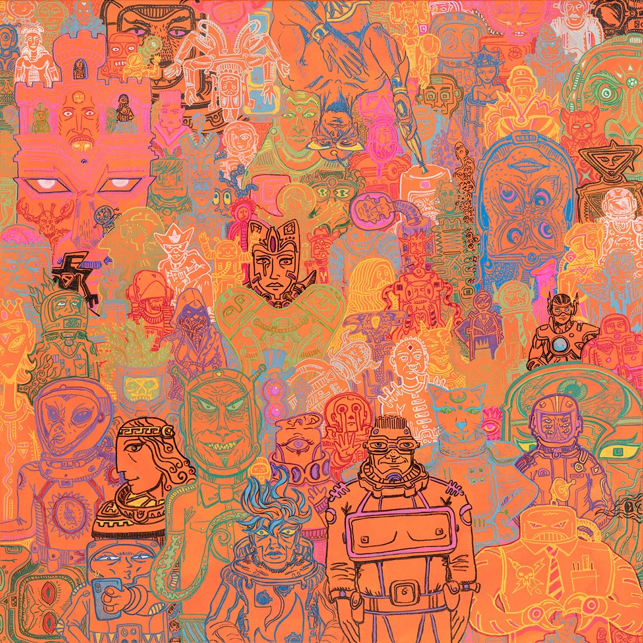 Graduating Class of Astronauts #7: Intergalactic West College - Omega Centari Star Cluster. "A guiding Star in Finding your place in the Universe." 2021. 36"x36" Oil based pens and acrylic on Canvas
$2000