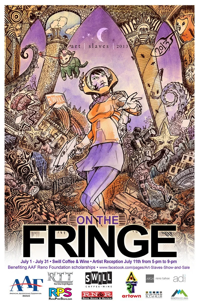 On The Fringe poster illustration for Art Slaves, 2013. Watercolor, pen and ink on paper and taken into photoshop.
NFS