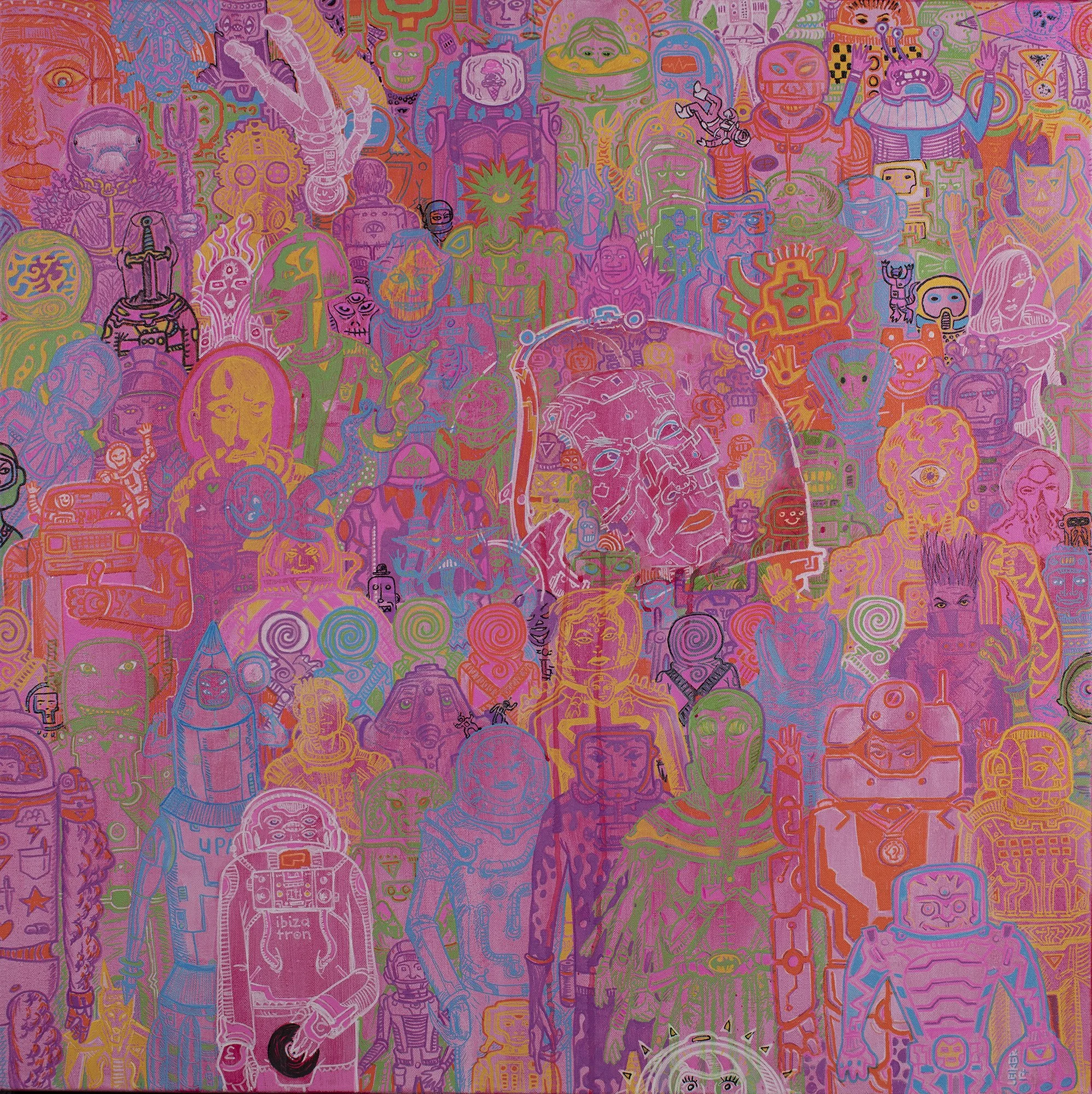 Graduating Class of Astronauts #3: Universal Space Academy - Main Star- Pollux. 2017 "We come from stars, and so we try to be a light in the universe for others." 36"x36" Oil based pens and acrylic on Canvas
$2000