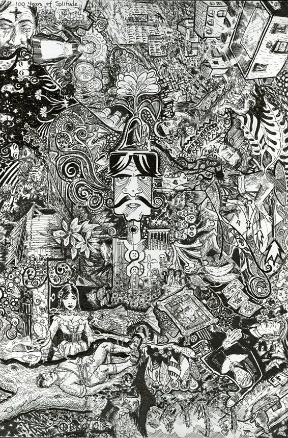 One Hundred Years of Solitude. Illustrated as I re-read the novel by Gabriel Garcia Marquez. Ink pen on illustration board. 10x15 inches.
NFS