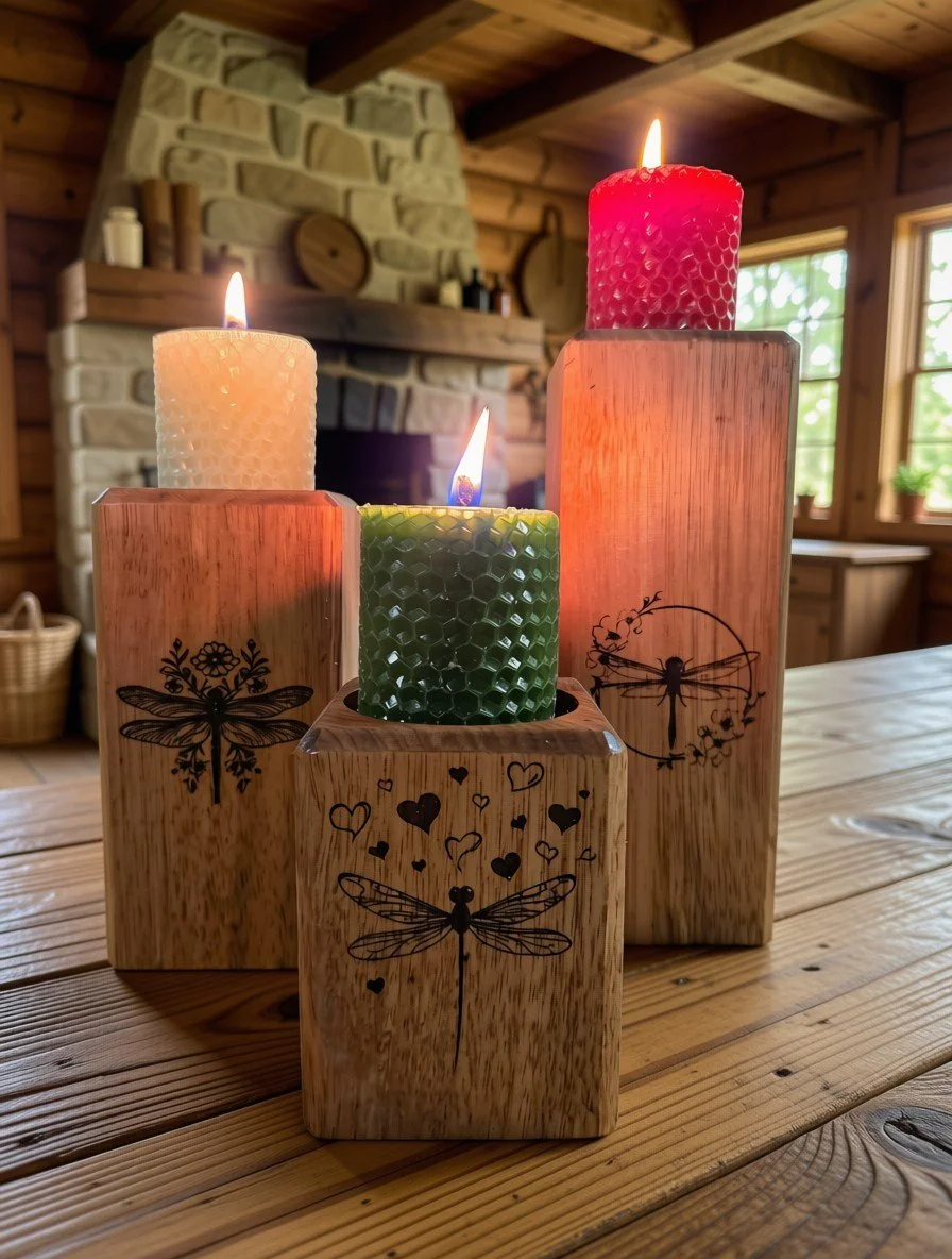 Reclaimed hardwood Dragonfly candle holders