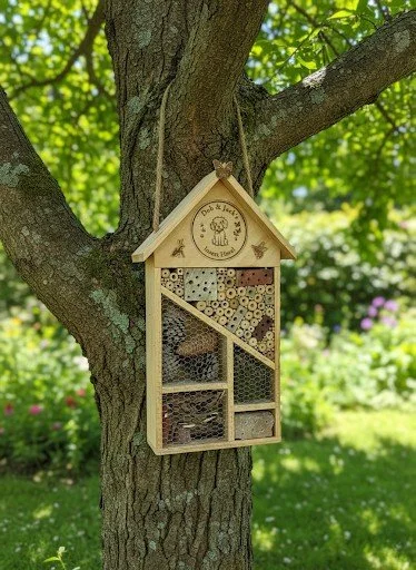 Handmade and custom engraved Native Bee & Insect Hotel now living a happy life in Canberra