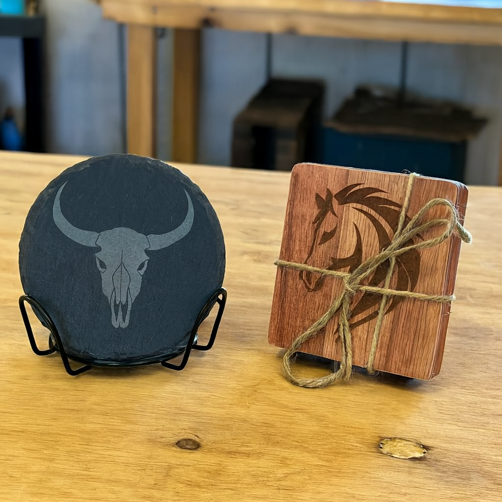 Custom slate and wood coasters