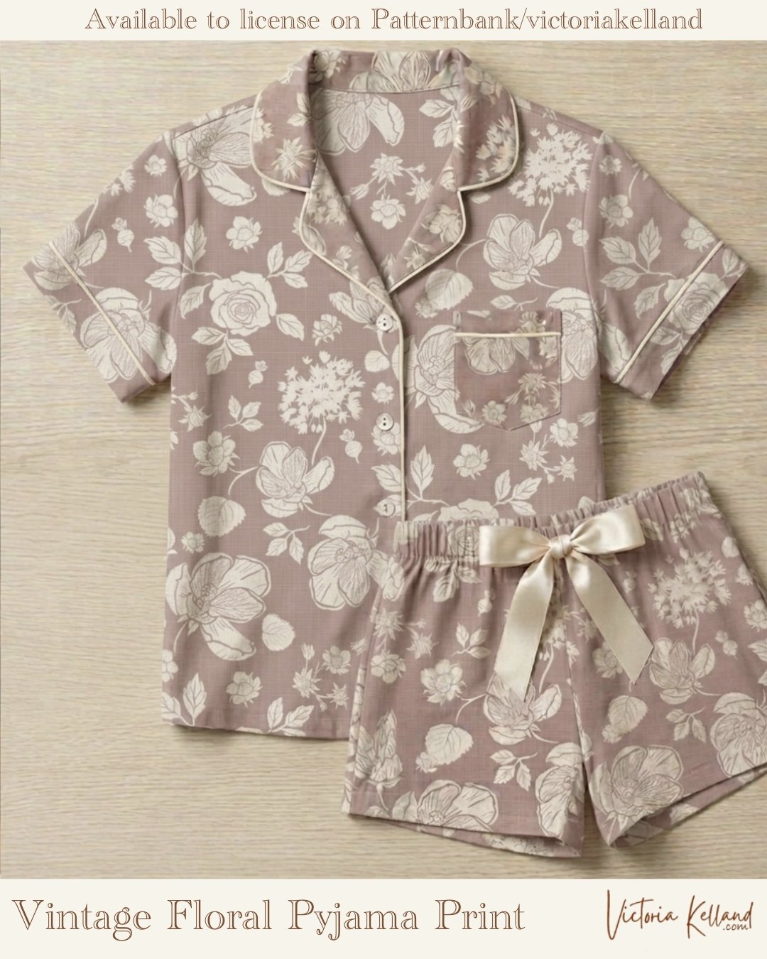 Vintage Floral Pyjama Print  / Floral Pajama Print available to license on Patternbank/victoriakelland 