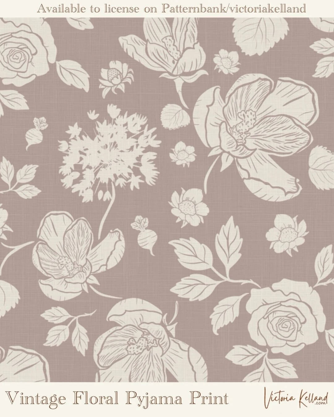 Vintage Floral Pyjama Print  / Floral Pajama Print available to license on Patternbank/victoriakelland 