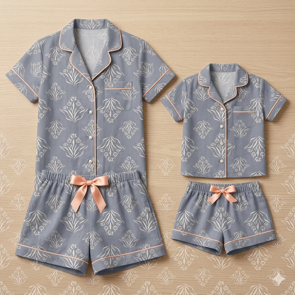 Art Nouveau Floral Pyjama Print / Pajama Print available to license on Patternbank. Blue & white floral sleepwear print for licensing 