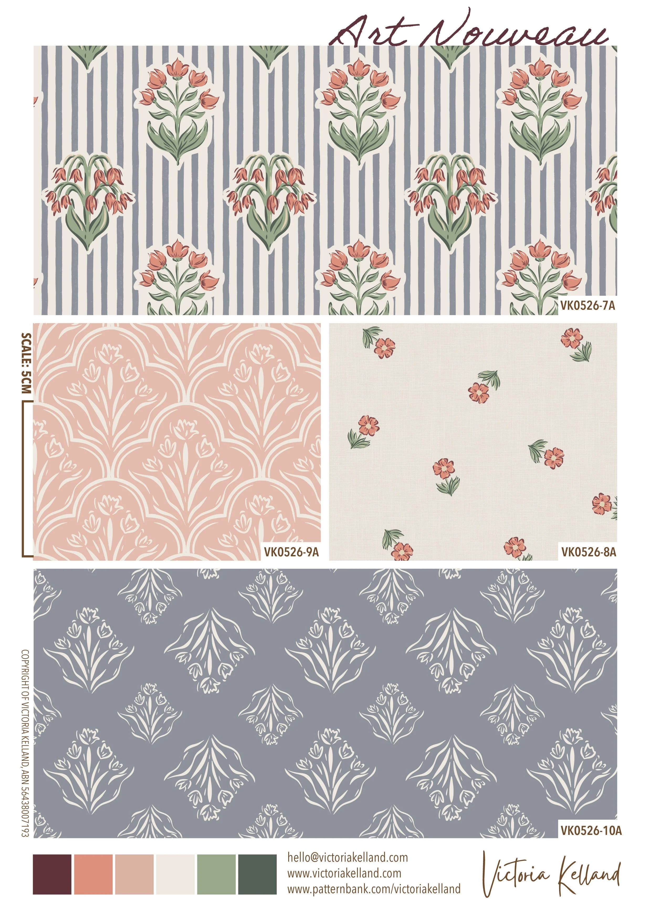 Art Nouveau Print Collection for Sleepwear & Intimate Apparel Prints. Visit www.patternbank.com/victoriakelland to license or email me on hello@victoriakelland.com with enquiries
