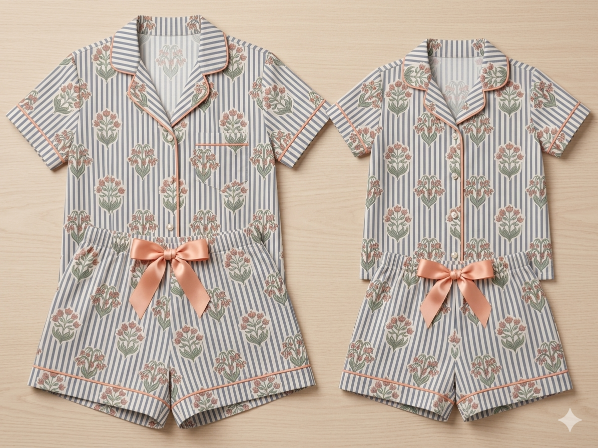 Art Nouveau Pyjama Print available/ Floral Stripes Pajama Print for licensing on Patternbank 