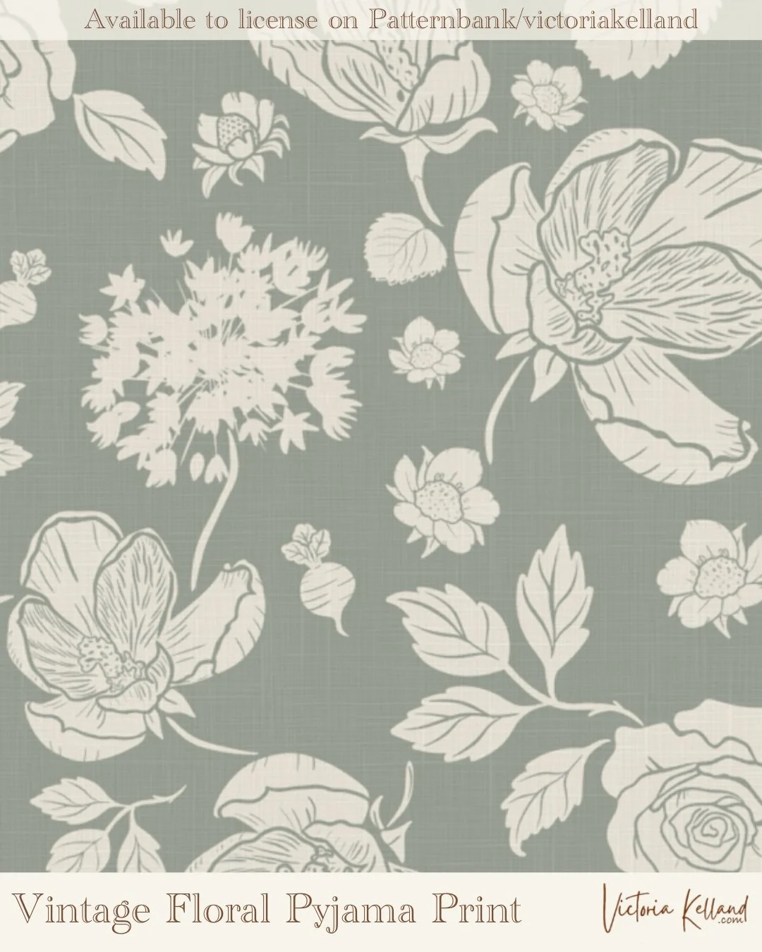 Vintage Floral Pyjama Print  / Floral Pajama Print available to license on Patternbank/victoriakelland 