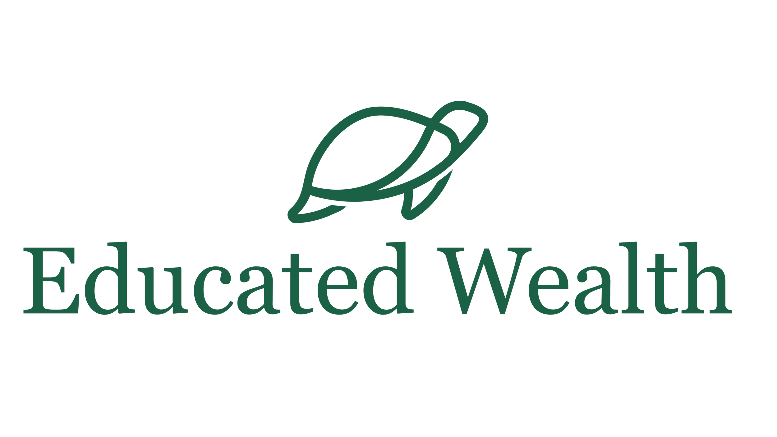Logo for Educated Wealth featuring a line drawing of a sea turtle, and the words 'Educated Wealth' in green text.
