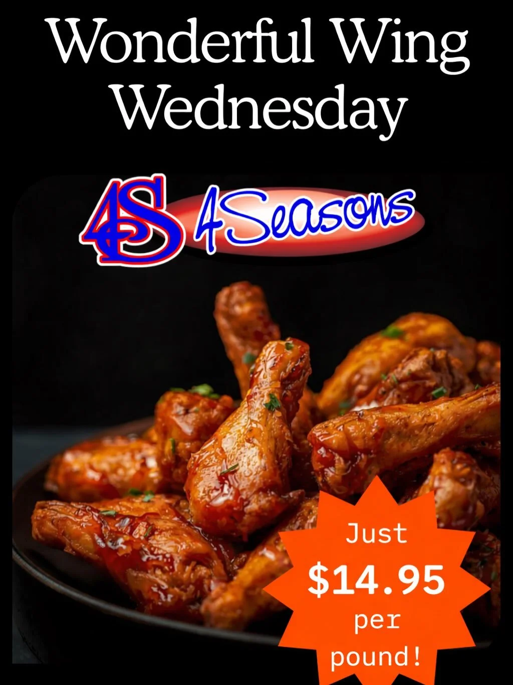 What a Wonderful Wing Wednesday at 4Seasons!

Our awesome wings and O16 pints are on special all day.

Catch a huge night of sports with the Habs taking on the Sens, the Raptors continuing their road trip, and a massive WBC showdown between Team Cana