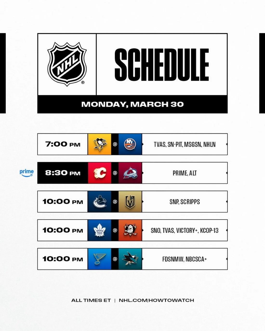 What a way to start your week at 4Seasons! 🍔🍺

Look at all the great Monday action:
5 NHL games with the Leafs looking for a little retribution against the Ducks, plus the Flames and Canucks in action.
15 MLB games on tap with the undefeated Blue J