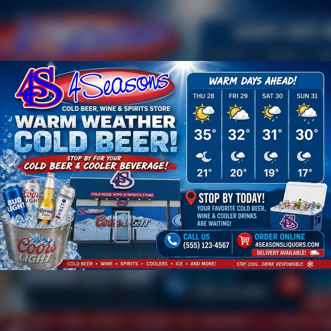 It&rsquo;s hot outside and the action inside is 🔥 at 4Seasons!

With temperatures in the 30s, stop by our Cold Beer &amp; Coolers retail store and pick up your favourite cold beer or cooler beverage. Or call/order online and our local delivery drive