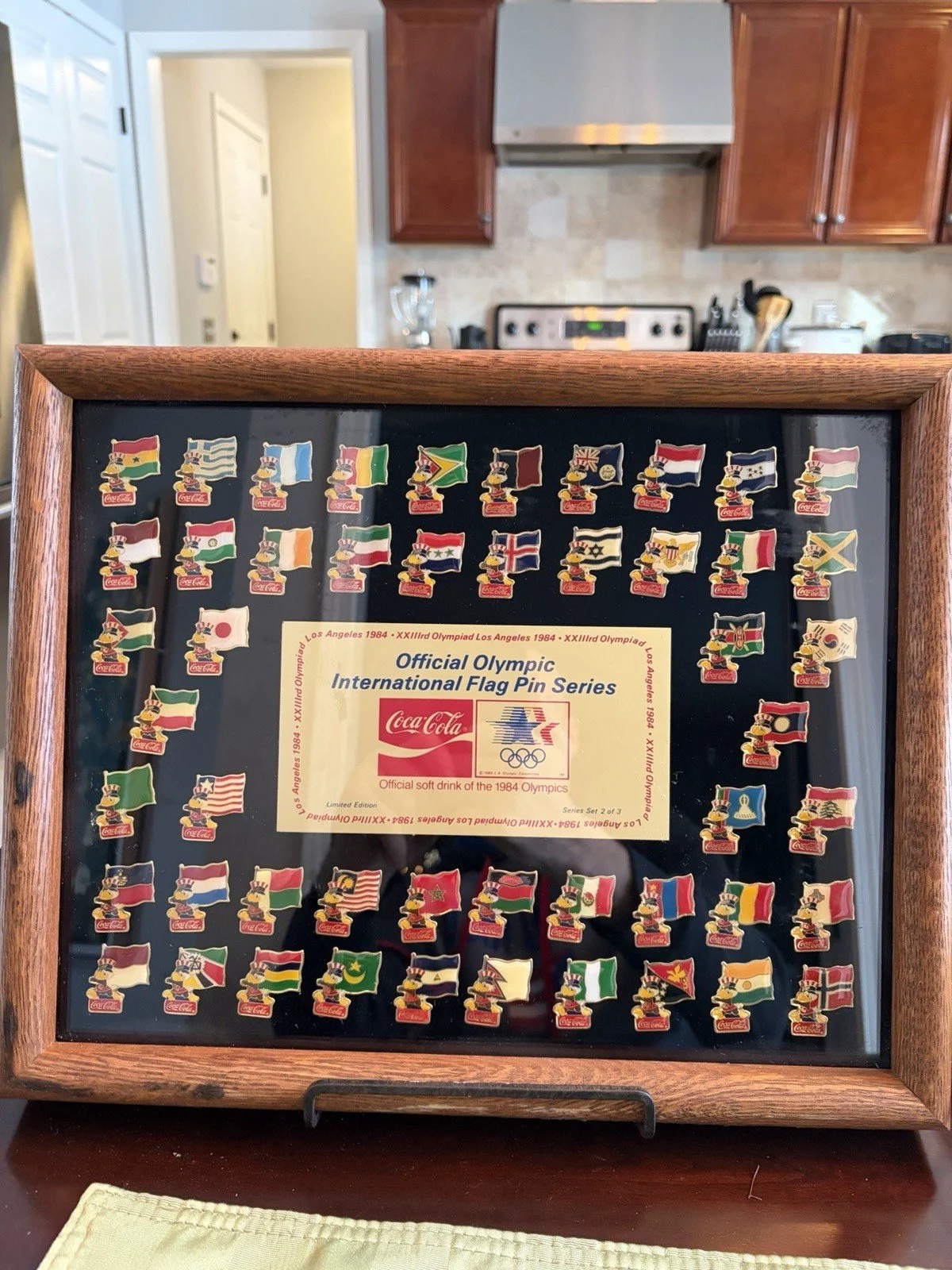 1984 Los Angeles Olympic Coca Cola Flag Pin Set Framed Limited Edition