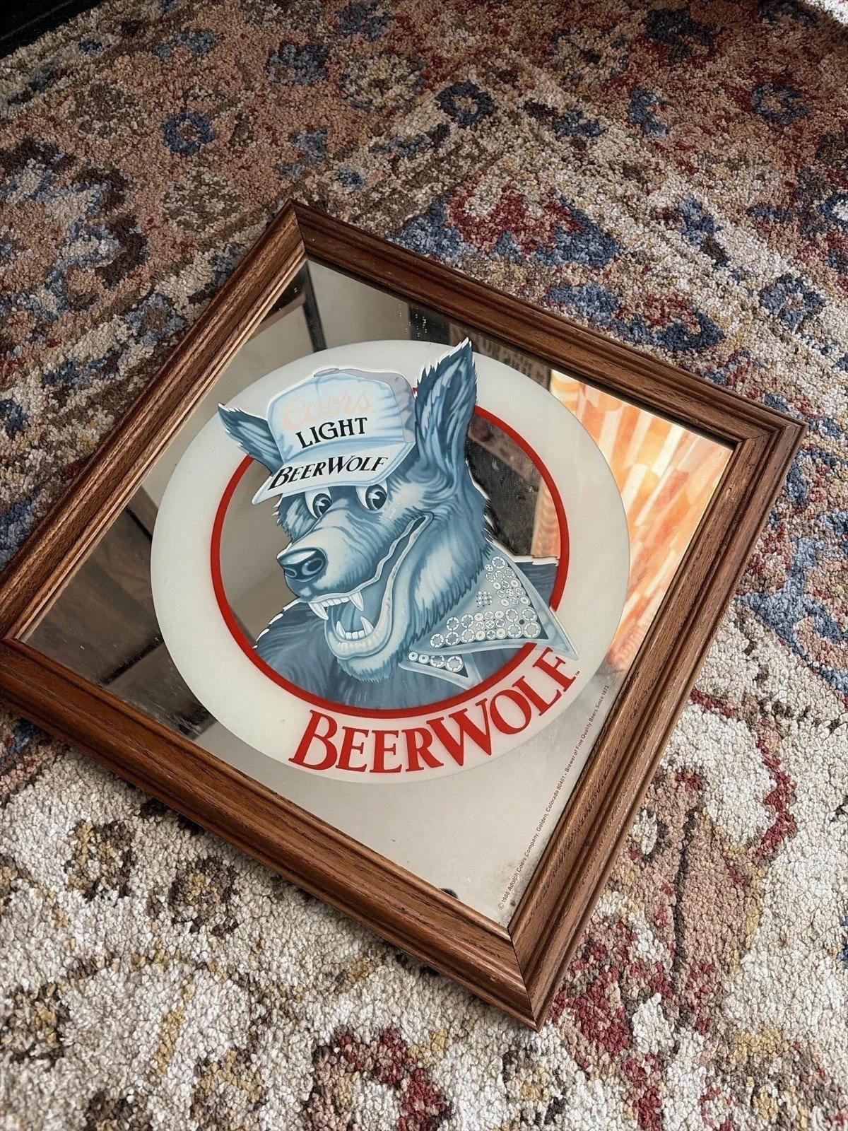 Vintage 1987 Coors Light Beerwolf Bar Mirror – Original 80s Beer Advertising
