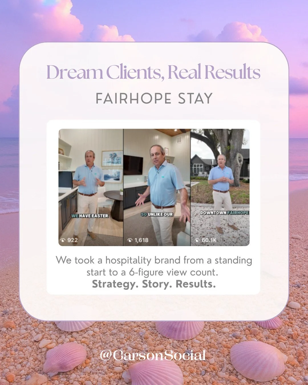Fairhope Stay came to me with charming locations, slow engagement, and a brand that deserved way more attention than it was getting.

Five months later, here's what we built together with $0 ad spend:

📈 2,091 Facebook followers (nearly doubled)
📈 