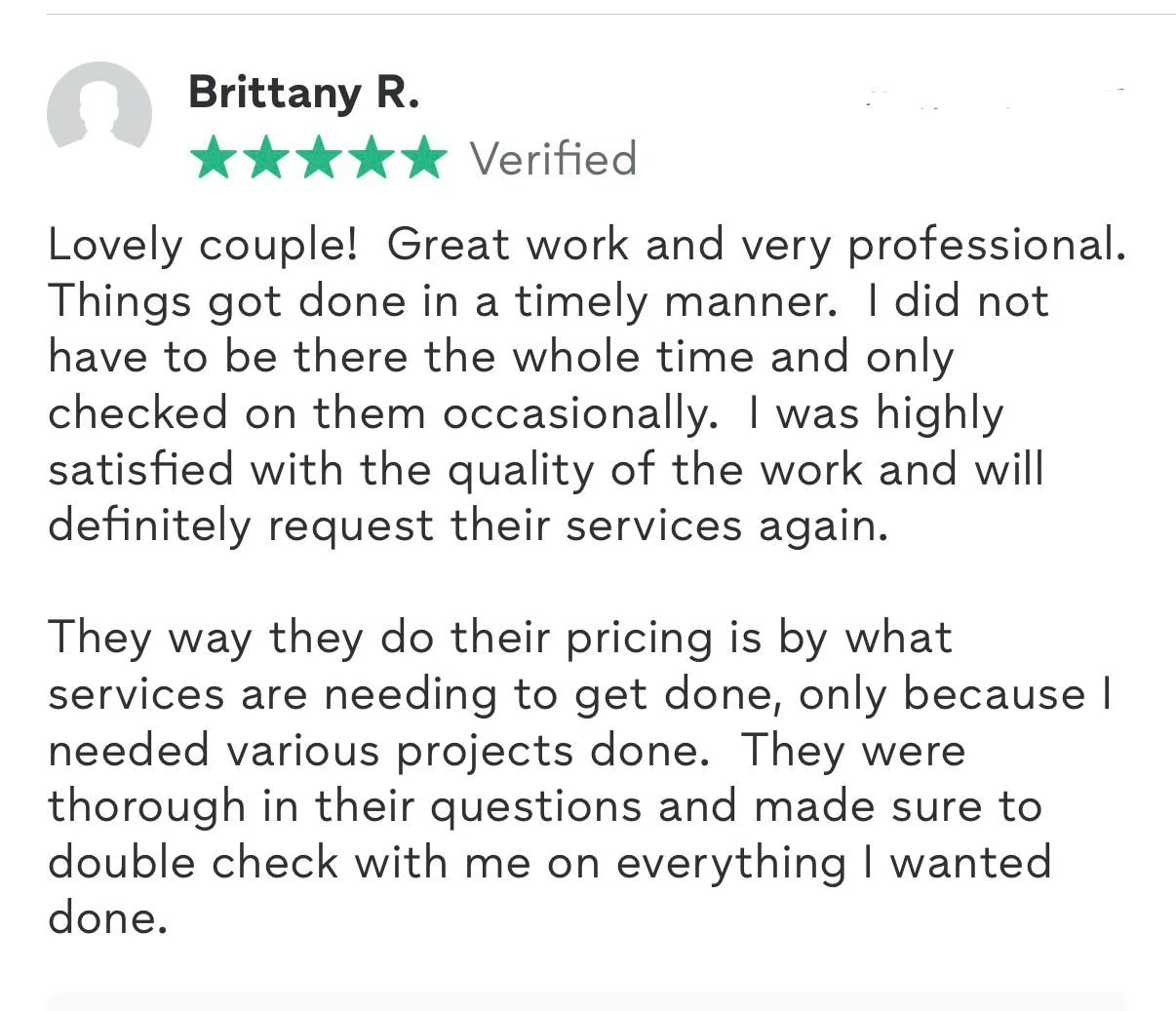 Five-star review — handyman repairs and installations — Orange County, CA