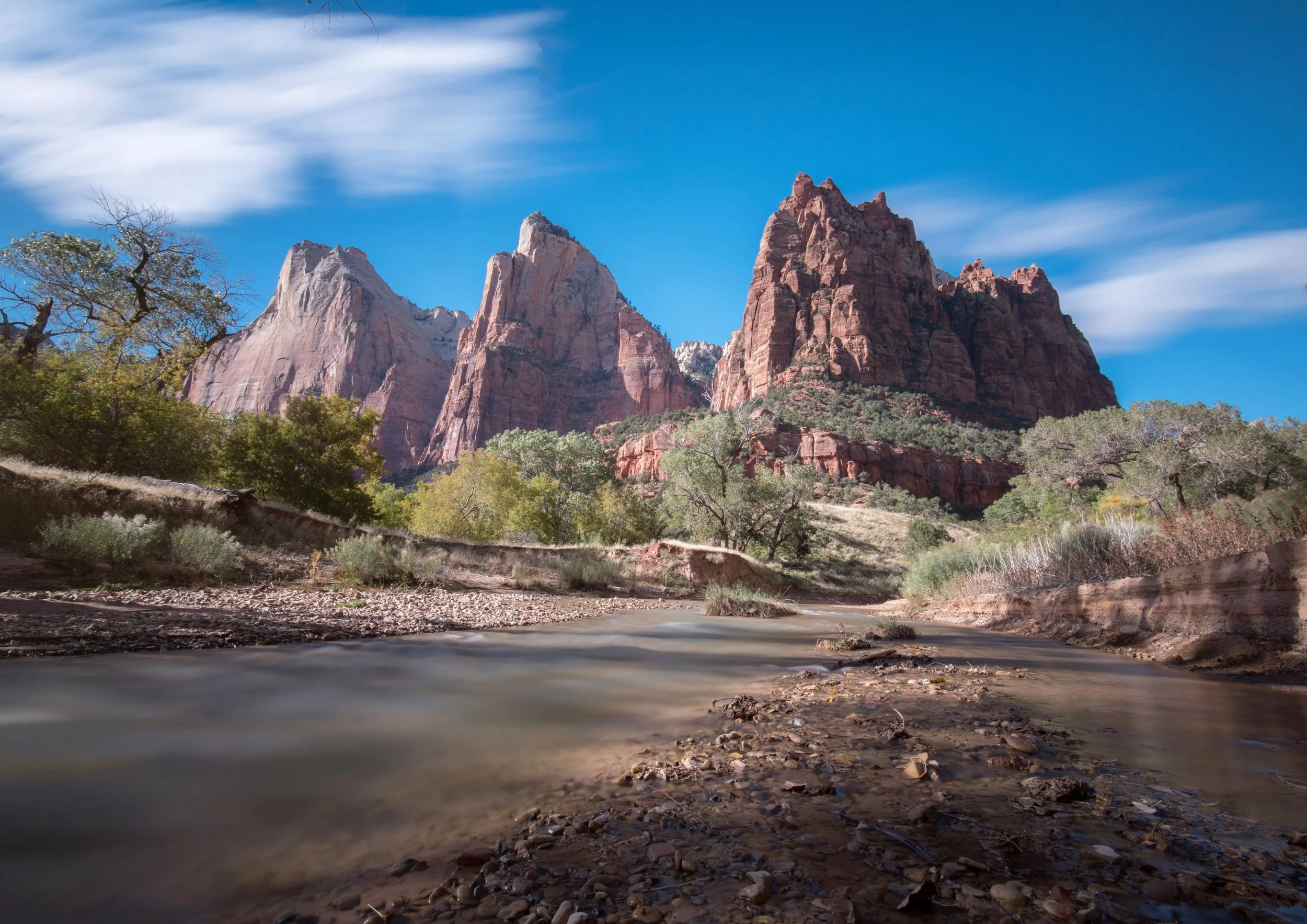 A long exposure the Court of the Patriarchs in Zion National Park. 