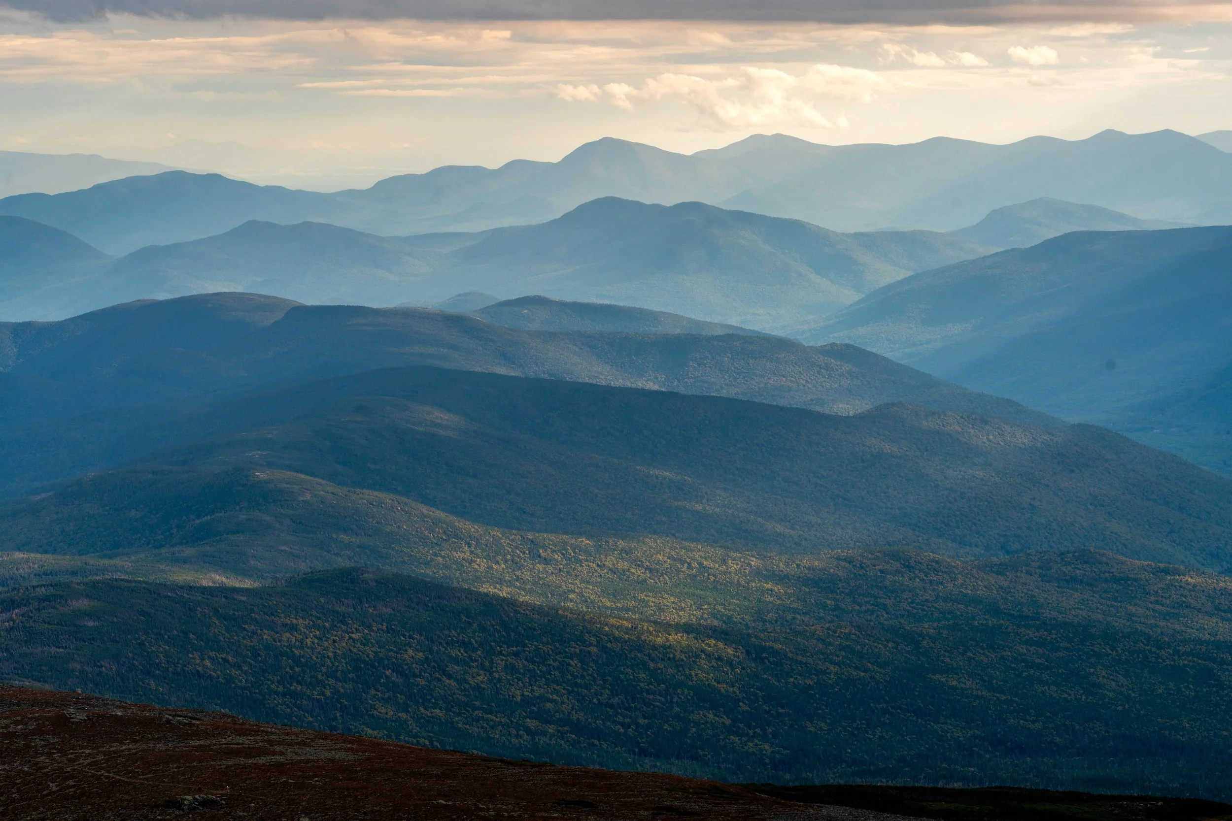Shenandoah Blues
The soft, undulating waves of the Blue Ridge Mountains fading into a hazy, atmospheric horizon.