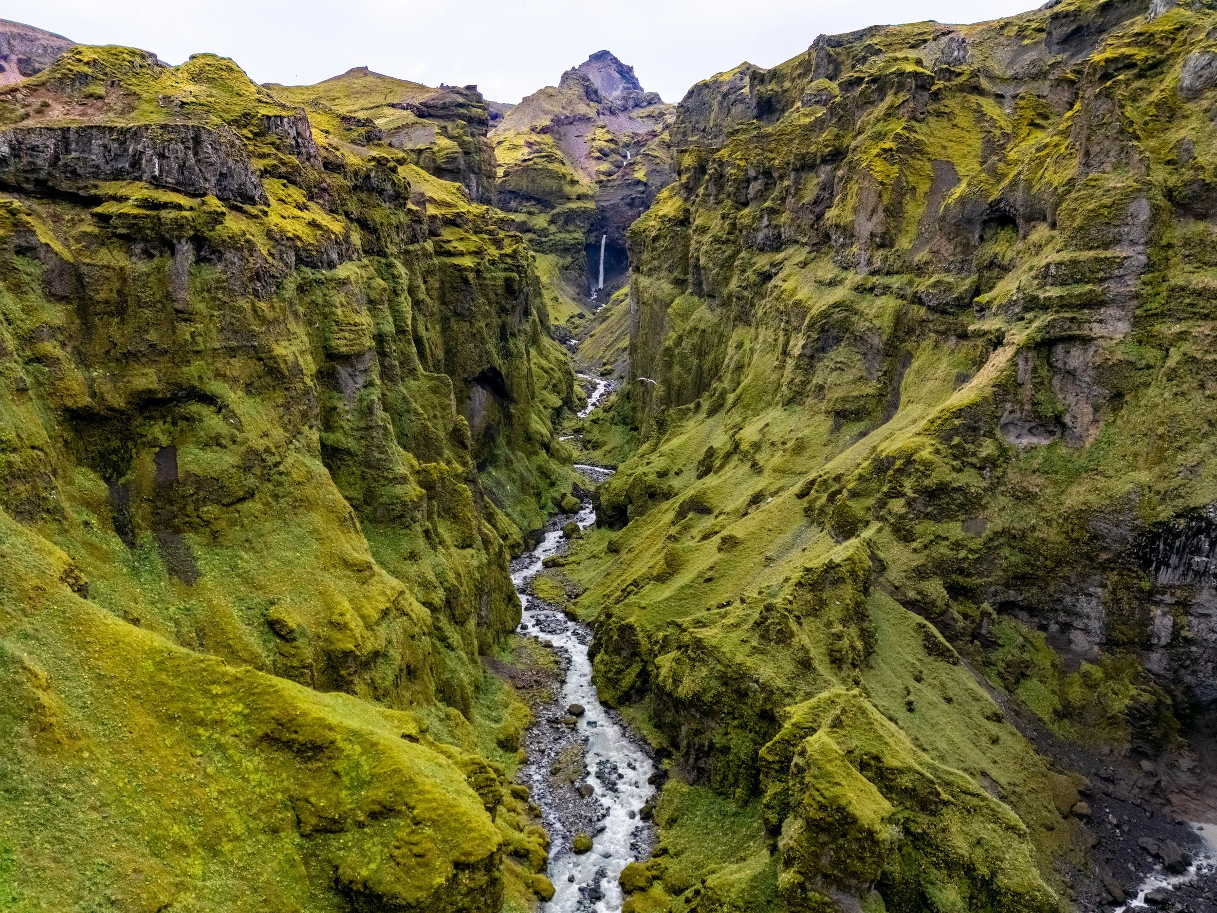 Mulagljufur Canyon 
A hidden gem in Iceland where towering green cliffs and hanging waterfalls lead the eye toward the distant glaciers.