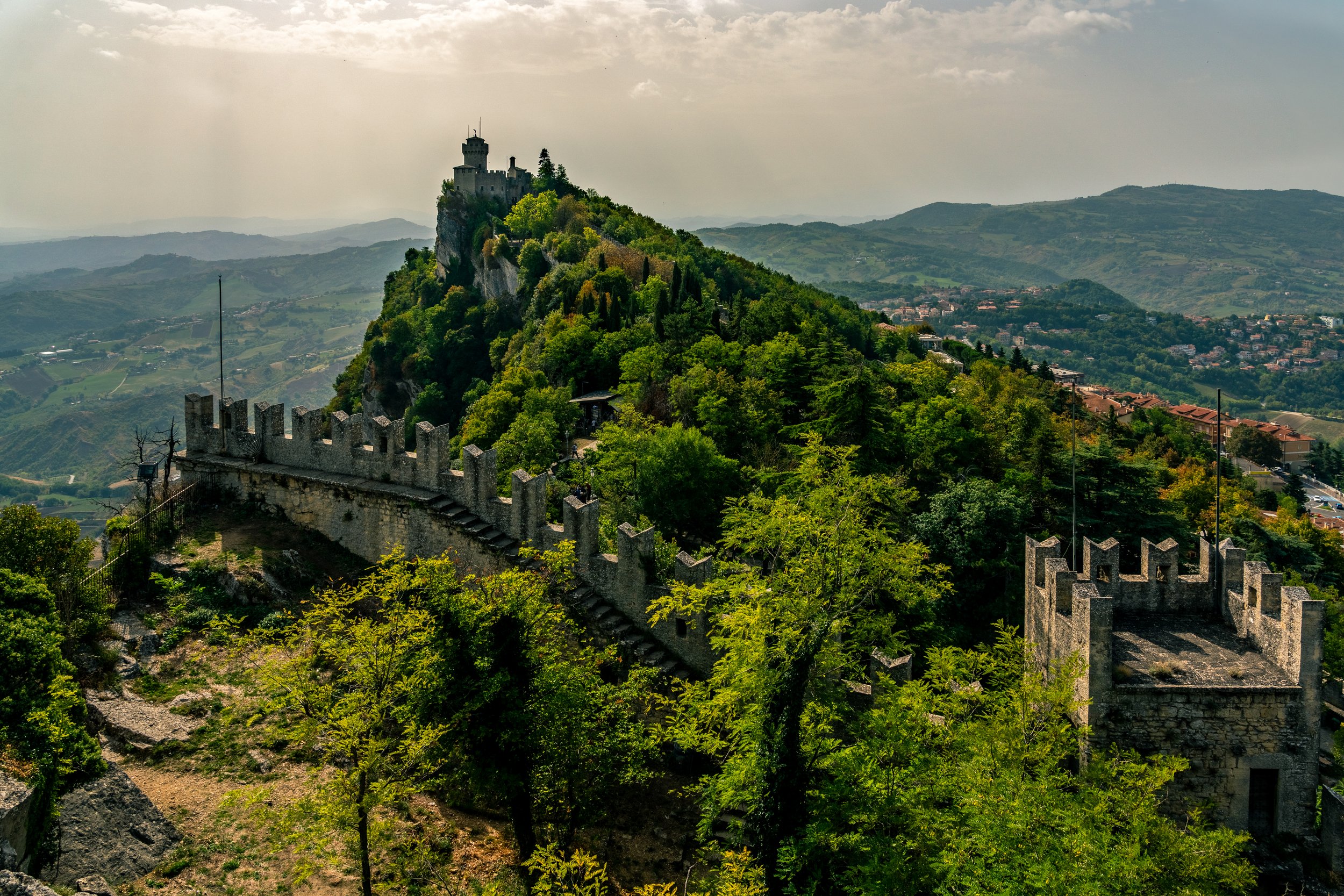 Mountain Fortress
 A dramatic view of the historic fortifications of San Marino perched atop Mount Titano. These fortifications were key to making San Marino the world's oldest republic.