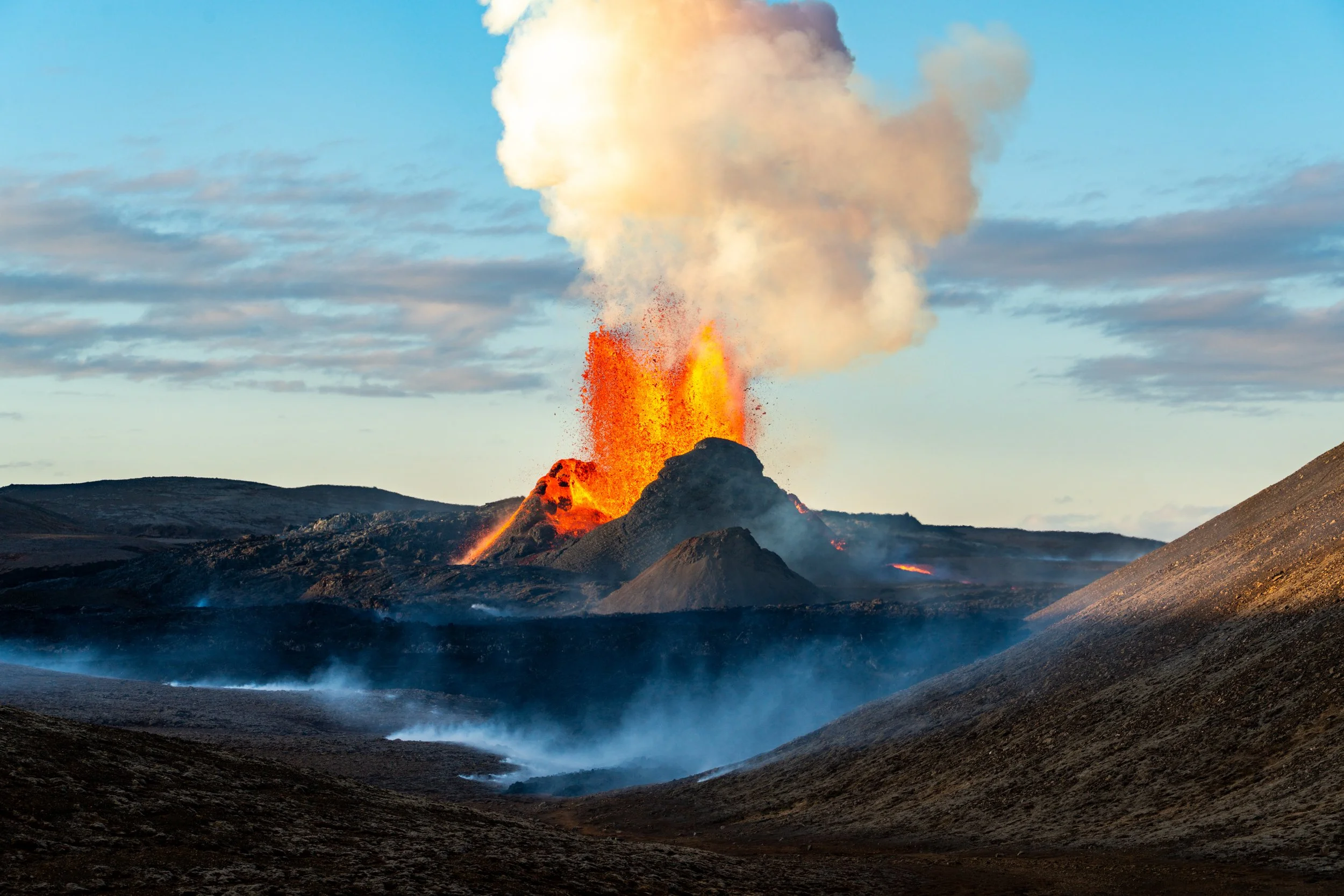 The Heart of Fagradalsfjall
 Intense gas pressure forces molten rock into the sky as the main crater fountains. Reaching temperatures of over 1,200°C, this liquid fire is a raw display of the tectonic forces at work beneath the Mid-Atlantic Ridge. Th
