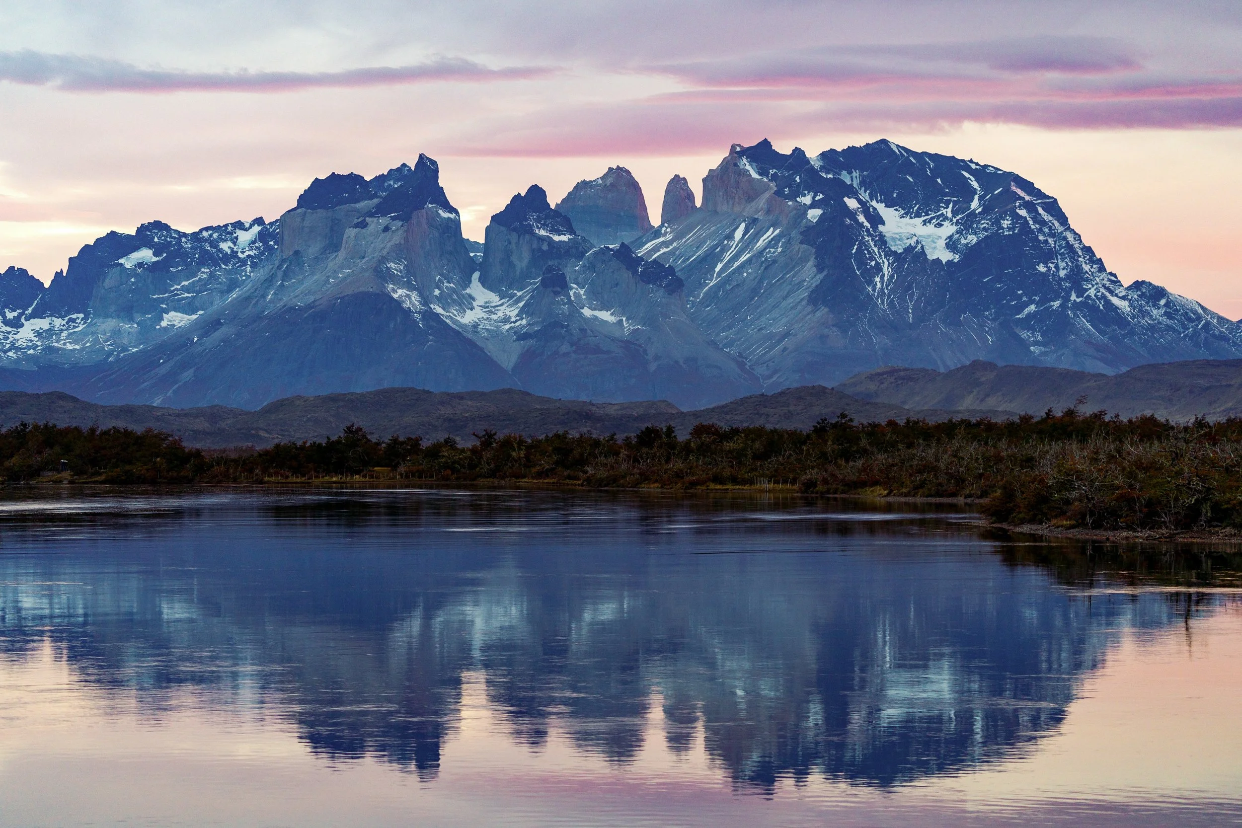 The Horns of Patagonia
The distinctive, bi-colored granite peaks of the Cuernos del Paine rising over Lake Pehoe.